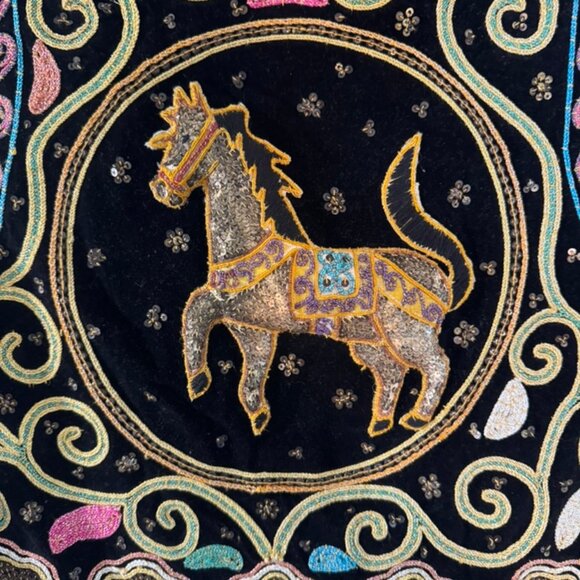 Vtg Carol Horn Workshop Embroidered, Beaded, & Sequin Vest on Black Velvet NWOT - Picture 8 of 11